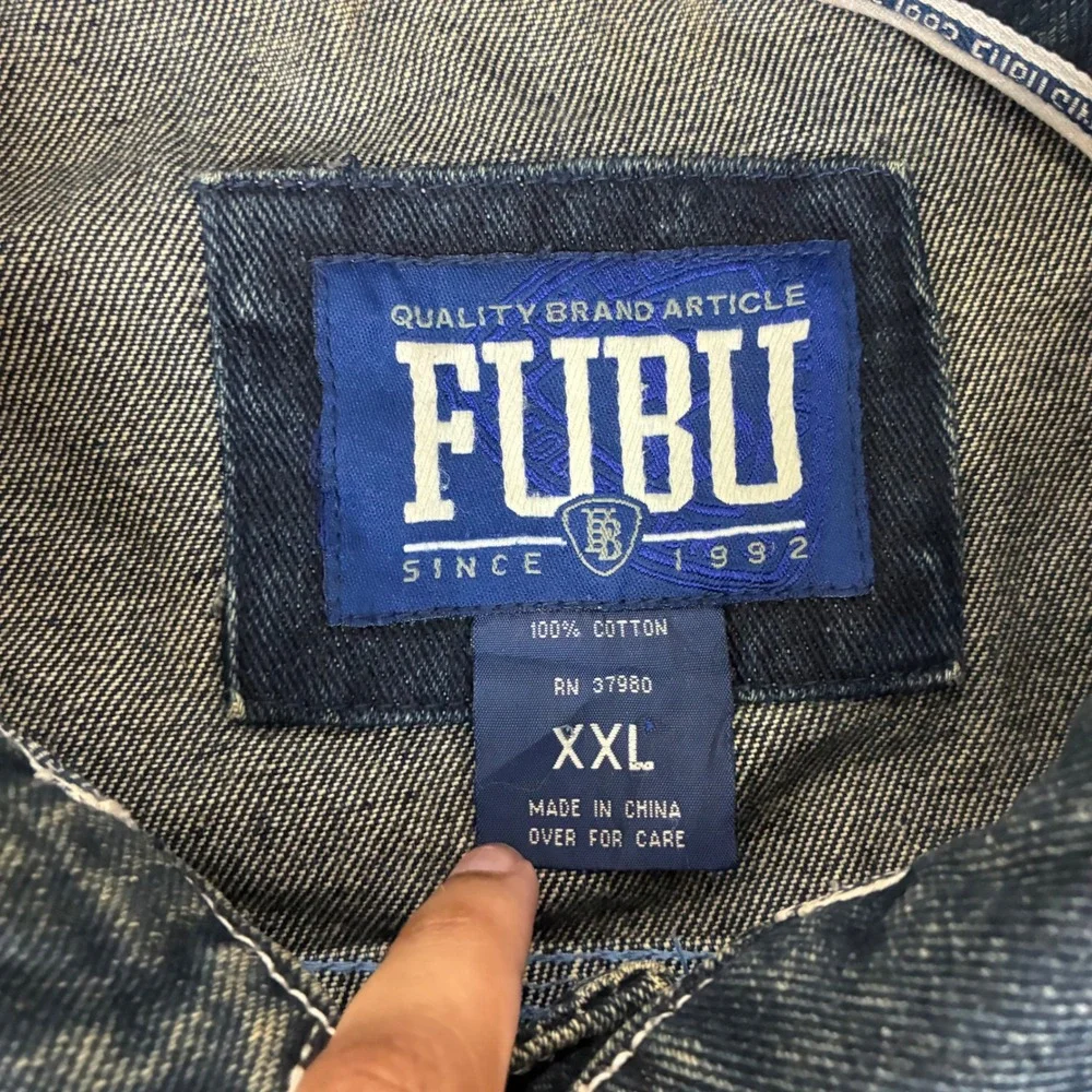 Vintage Y2K Fubu Dark Wash Denim Jacket Men's Size XXL Hip Hop Retro